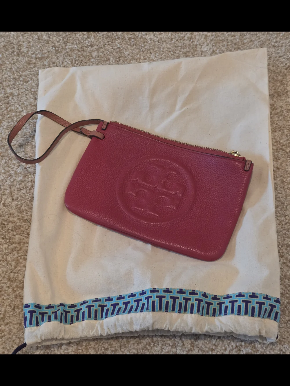 Tory Burch Red Pebbled Leather Wristlet